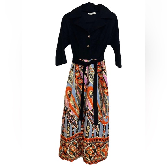 VTG 70’s Psychedelic Printed Quilted Long Sleeve Maxi Dress Dela-Ann Creation M - Picture 4 of 16